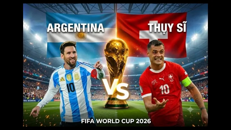Cầu thủ Argentina và Thụy Sĩ đang tranh chấp trên sân